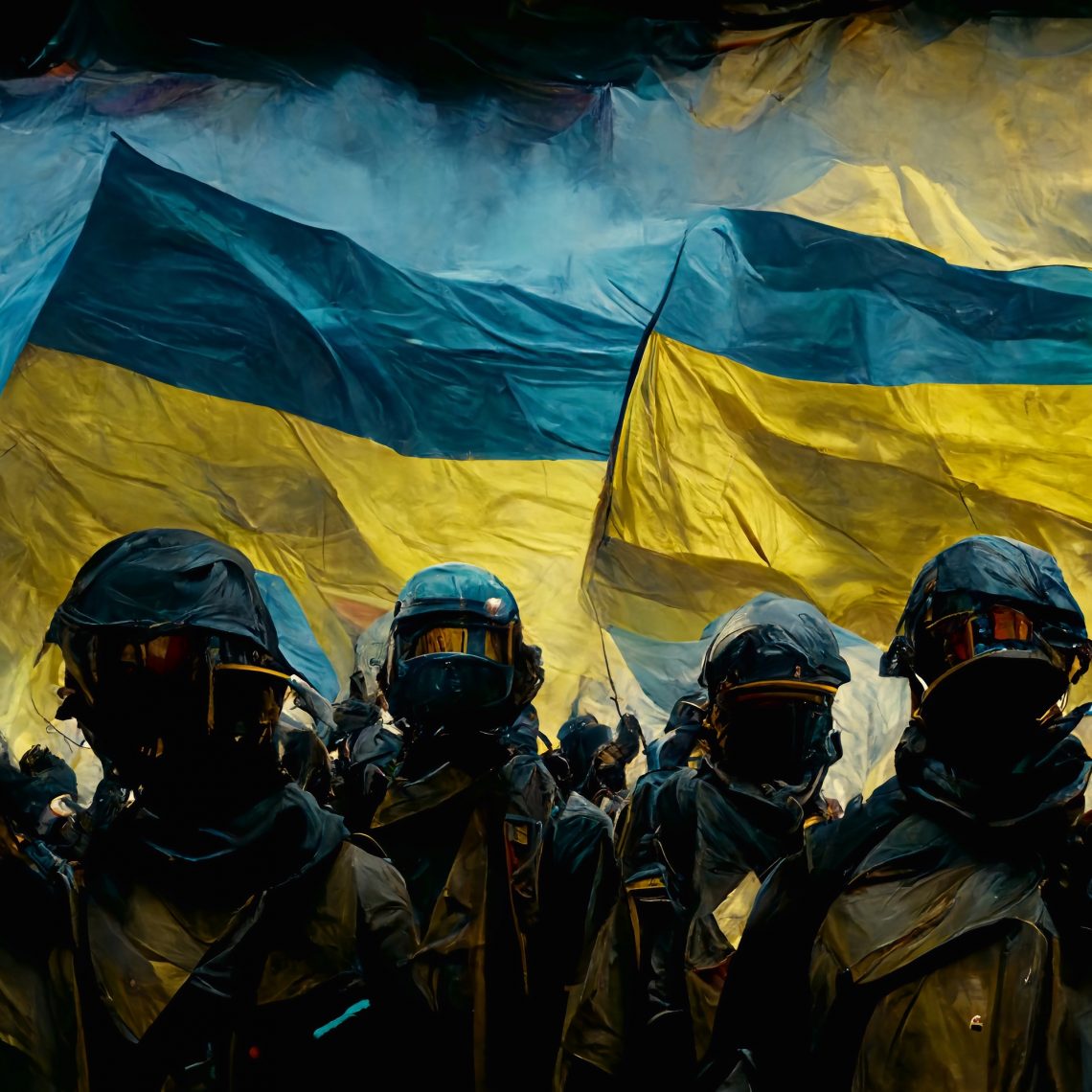 Brave Soldiers holding Ukrainian flag