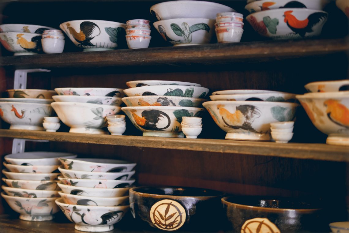 Ceramic bowl on shelf