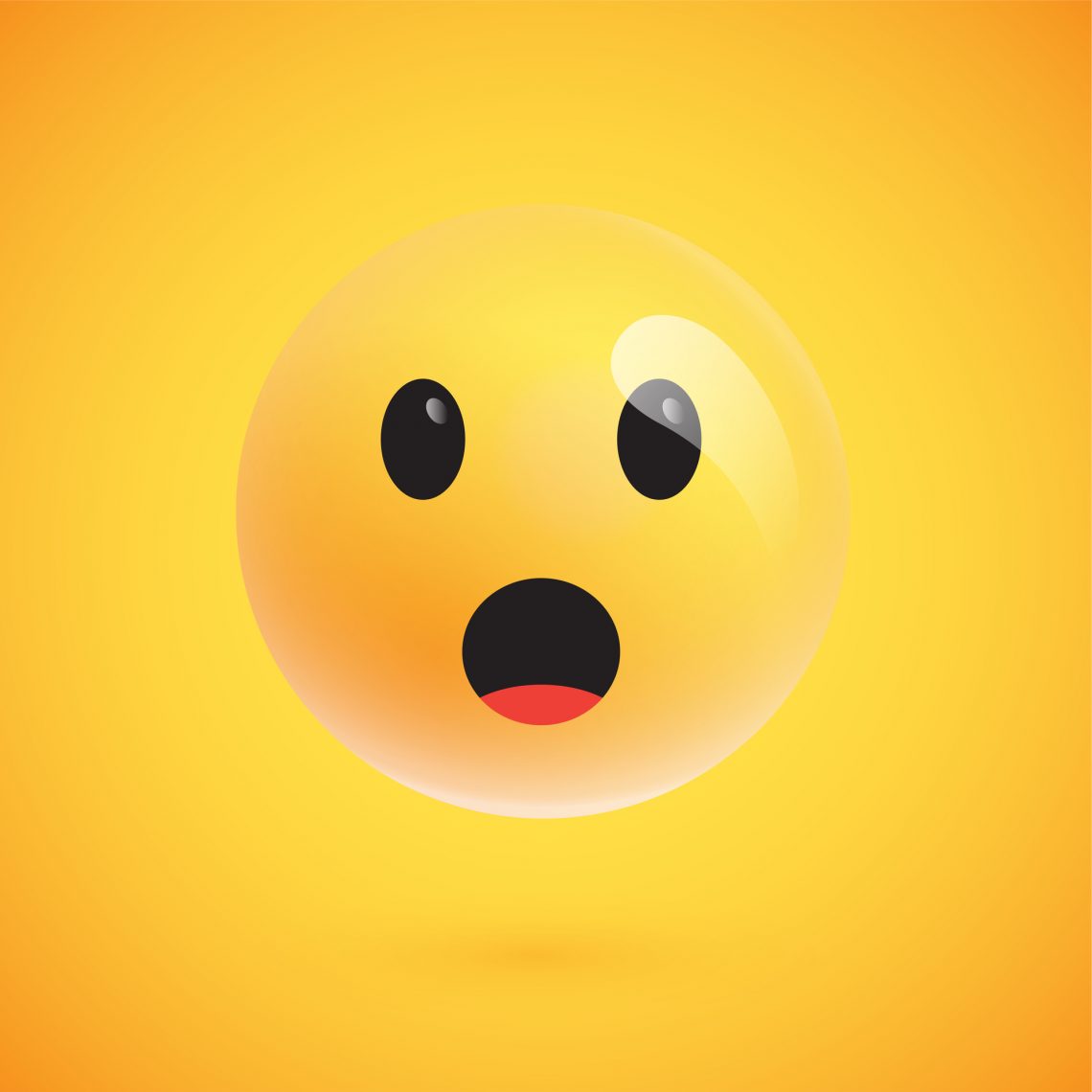 Realistic yellow emoticon in front of a yellow background, vecto