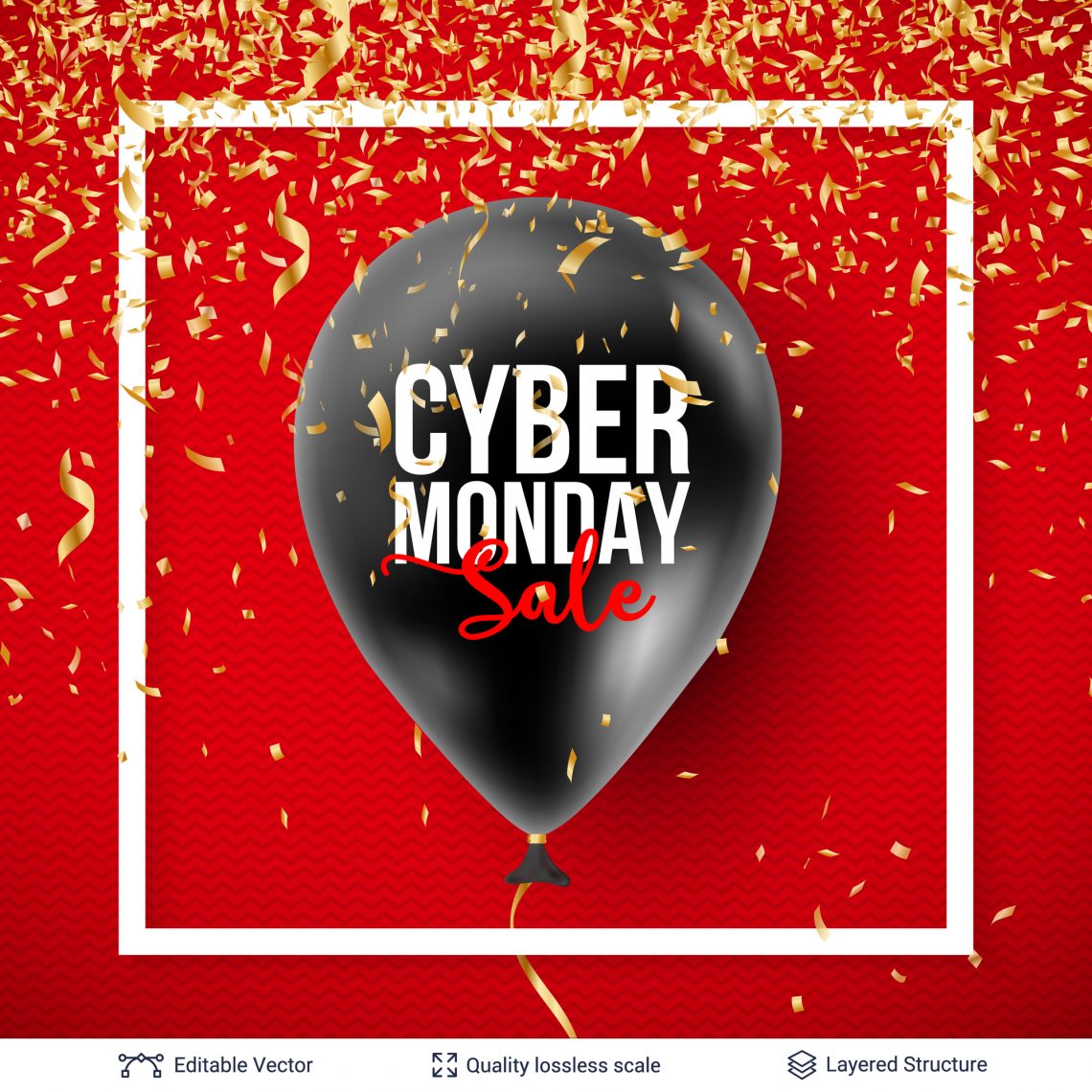 Cyber Monday Sale Background with balloons.