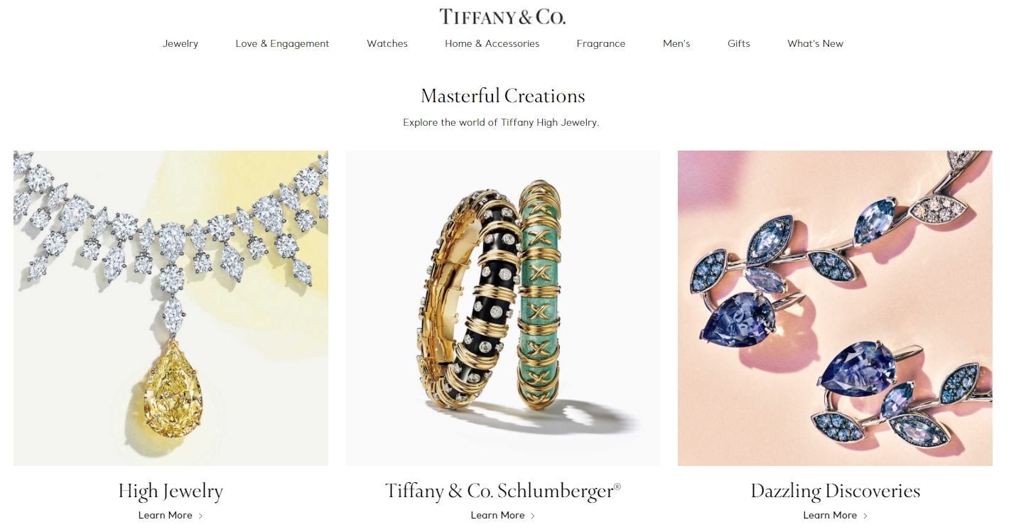 Скриншот сайт Tiffany & Co. 