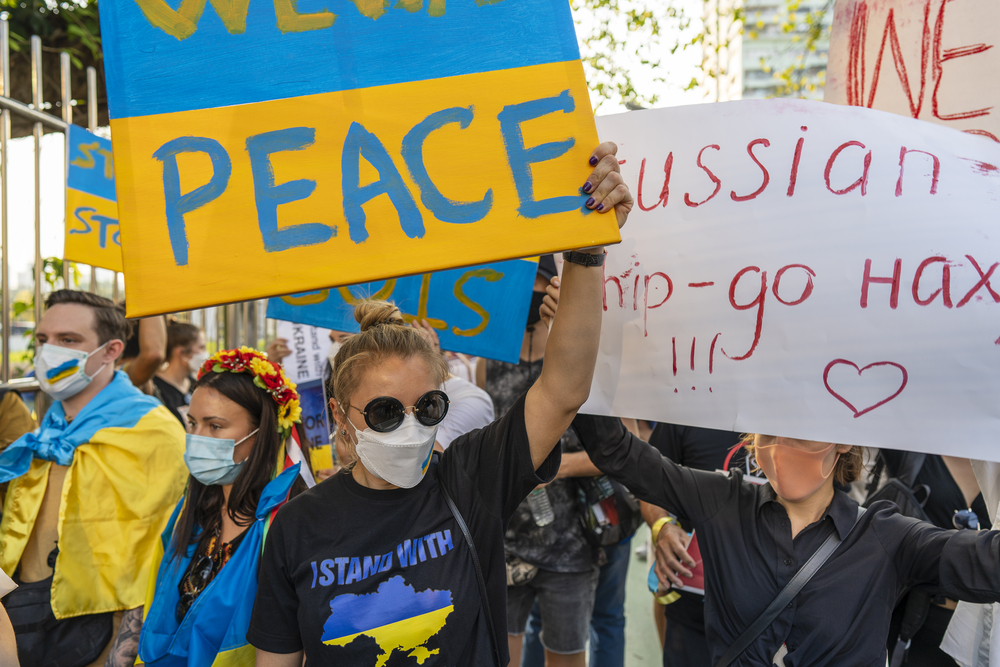 Фото протест проти війни в Україні, Бангкок, Таїланд, 27 лютого 2022 року