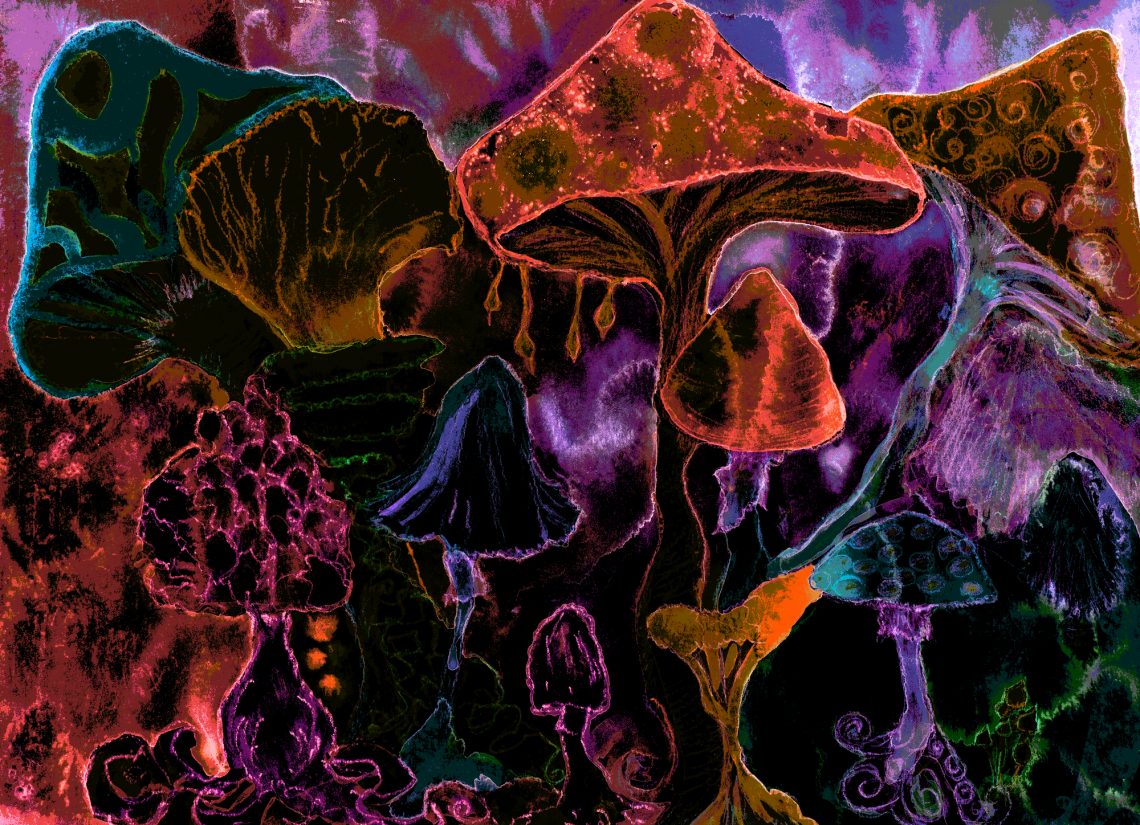 Ілюстрація психоделічне мистецтво неонові гриби