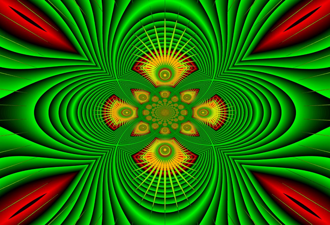 Ілюстрація психоделічне мистецтво зелений і червоний геометричний візерунок