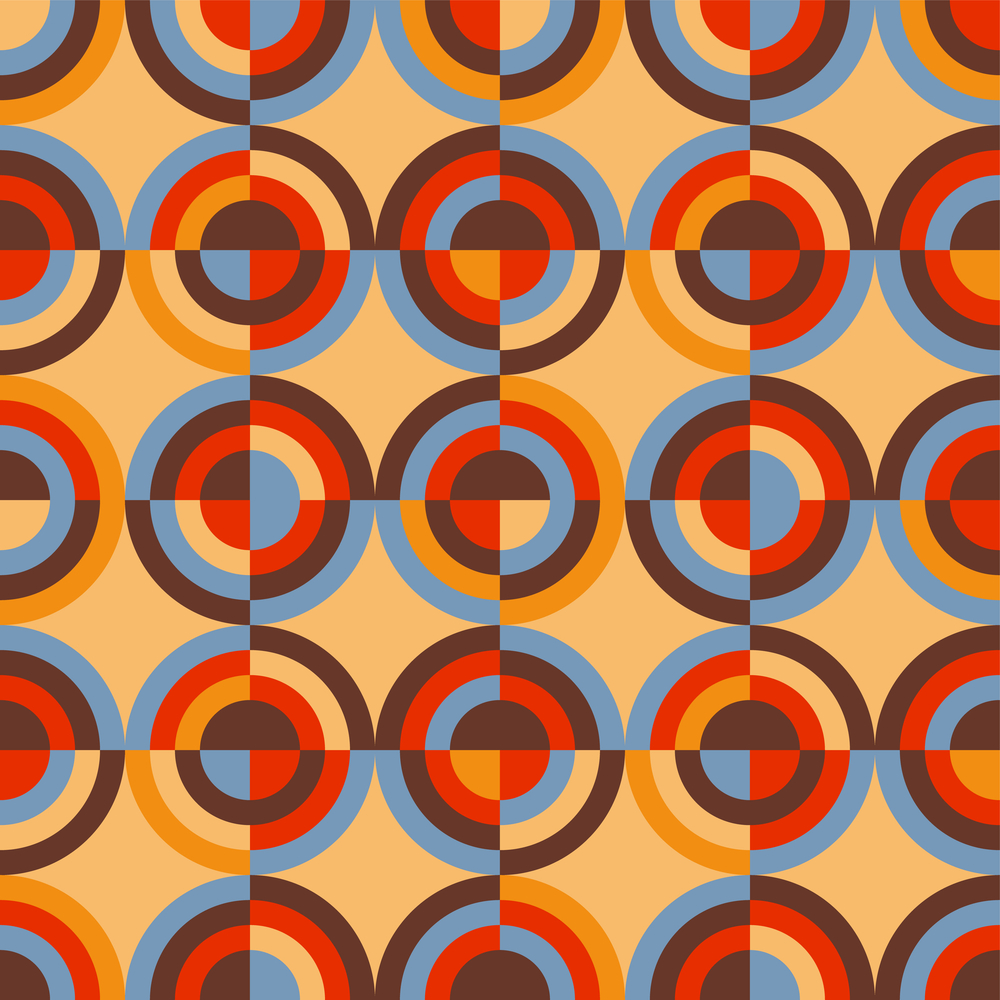 Round retro colors geometric rapport for background, wrap, fabric, textile, wrap, surface, web and print design. Vector mosaic repeatable motif.