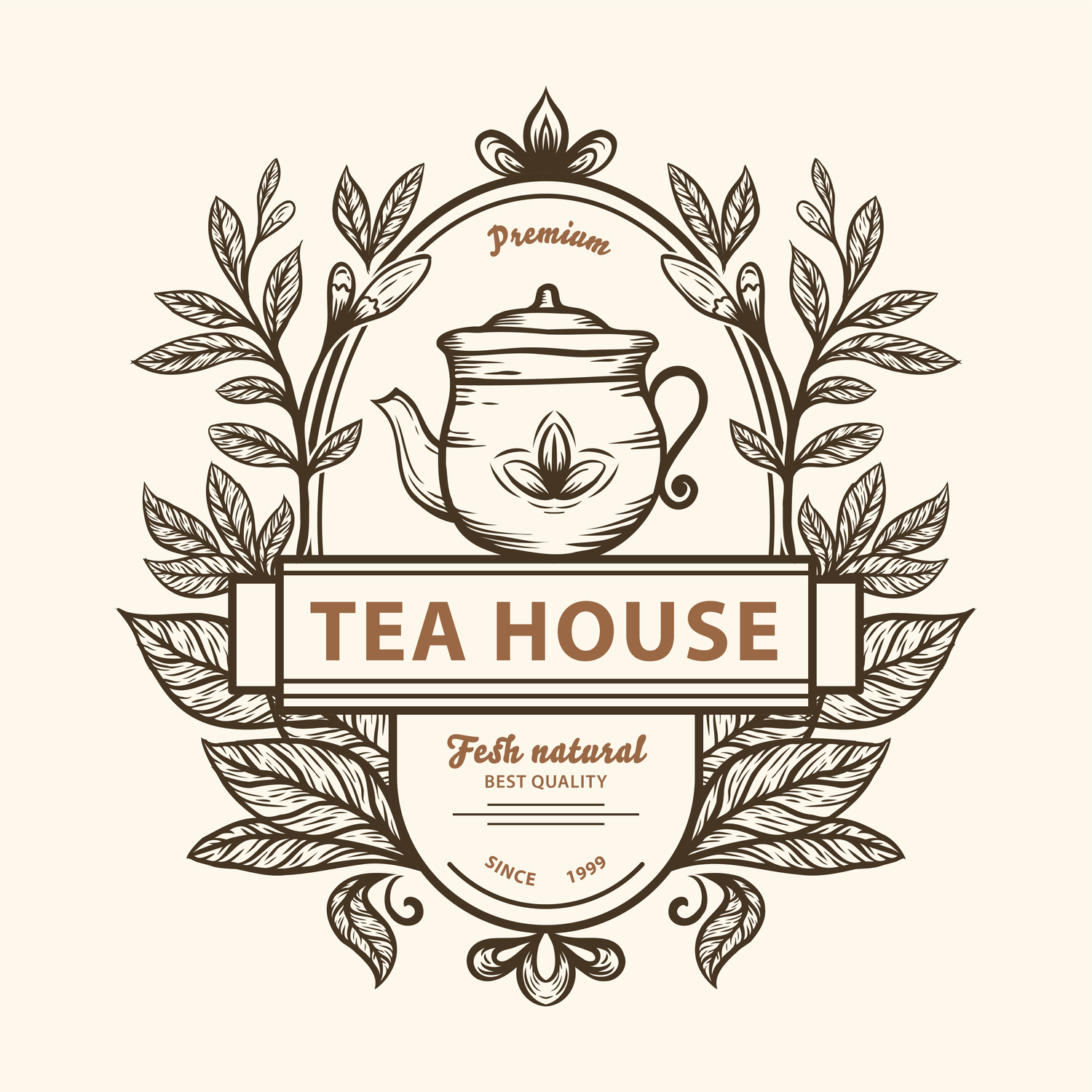 hand drawn vintage tea house logo