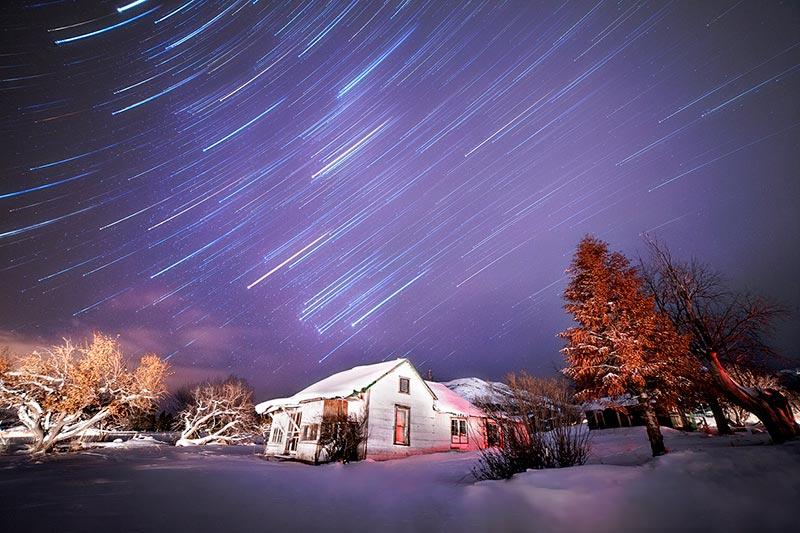 The Constellation Orion in a long exposure forming star trails