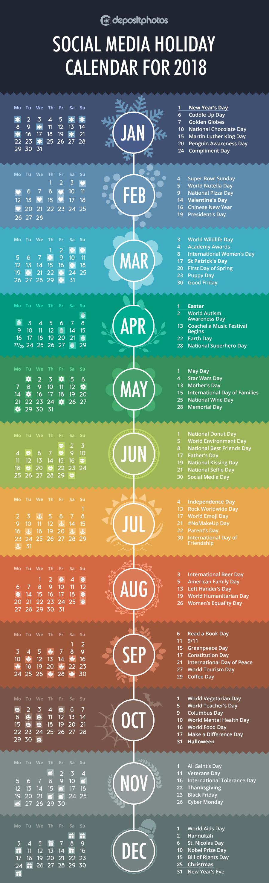 Social Media Holiday Calendar For 2018 (Infographic)