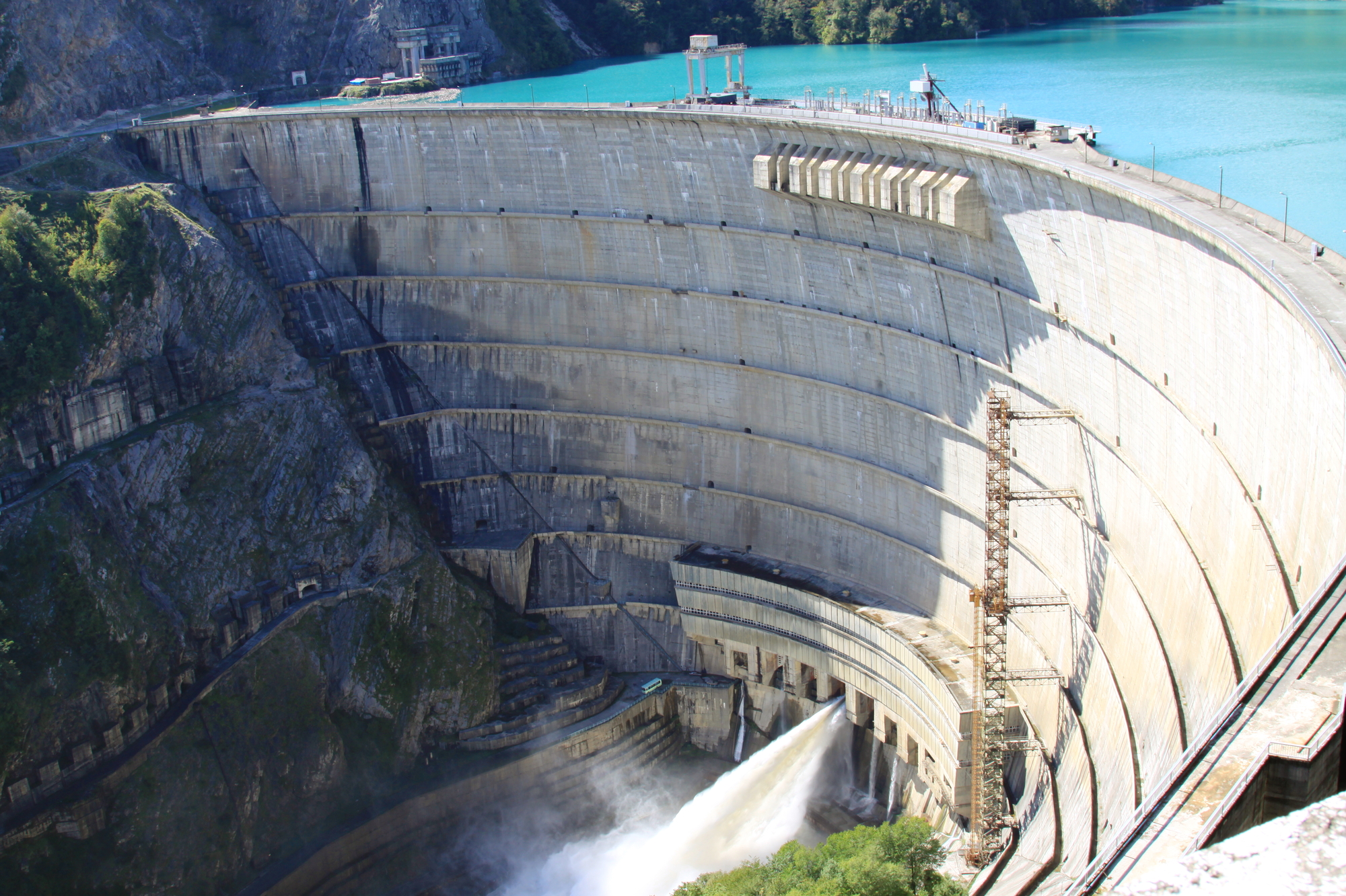 Megalophobia test, Enguri Dam, Tsalenjikha, Georgia stock image
