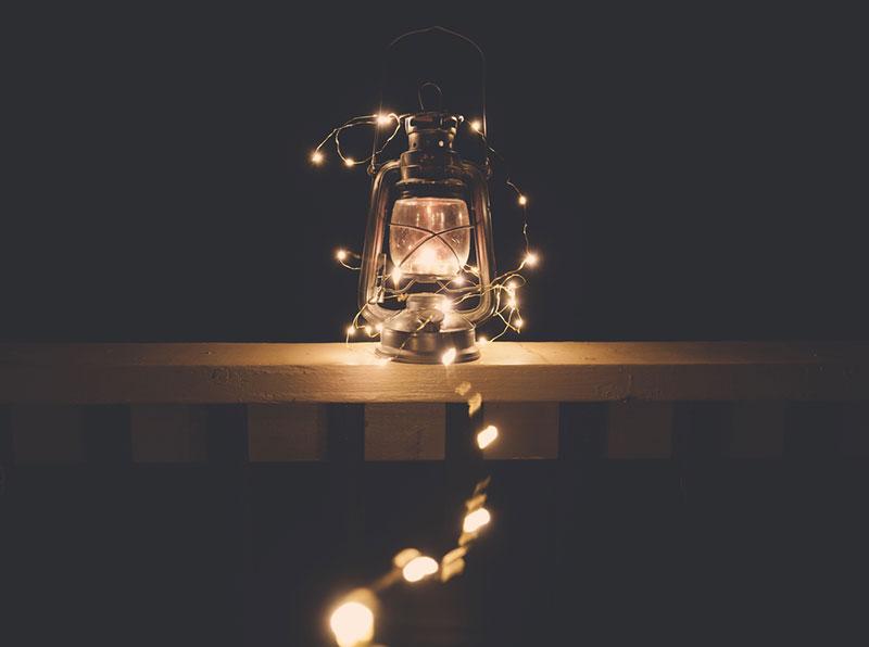 Vintage lantern with Christmas fairy lights