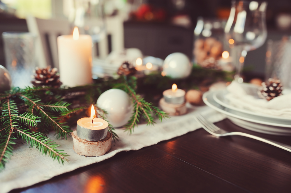 Festive Christmas and New Year table setting 