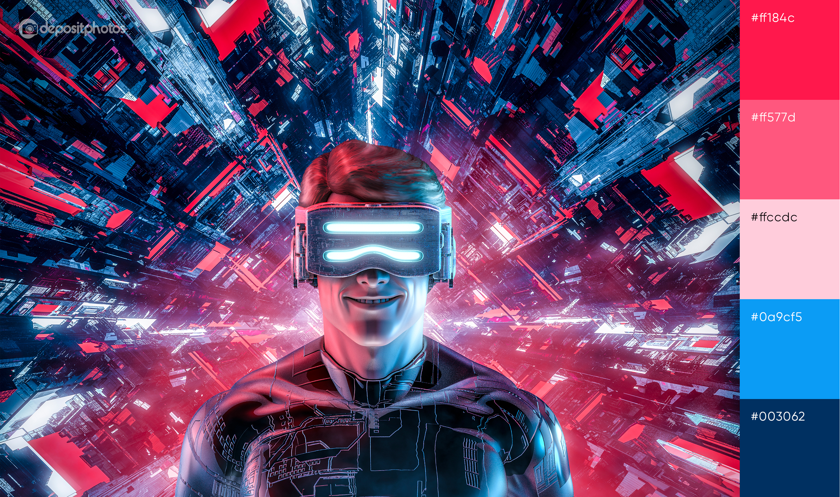 cyberpunk aesthetic cyberpunk color palette man in VR glasses