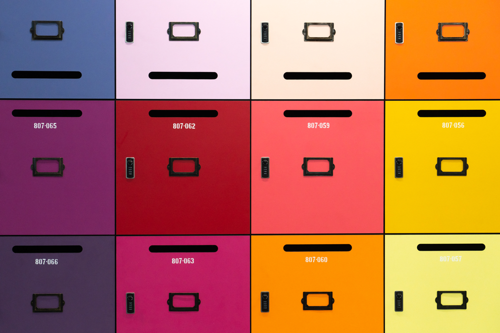 Set of colorful deposit boxes stock photo