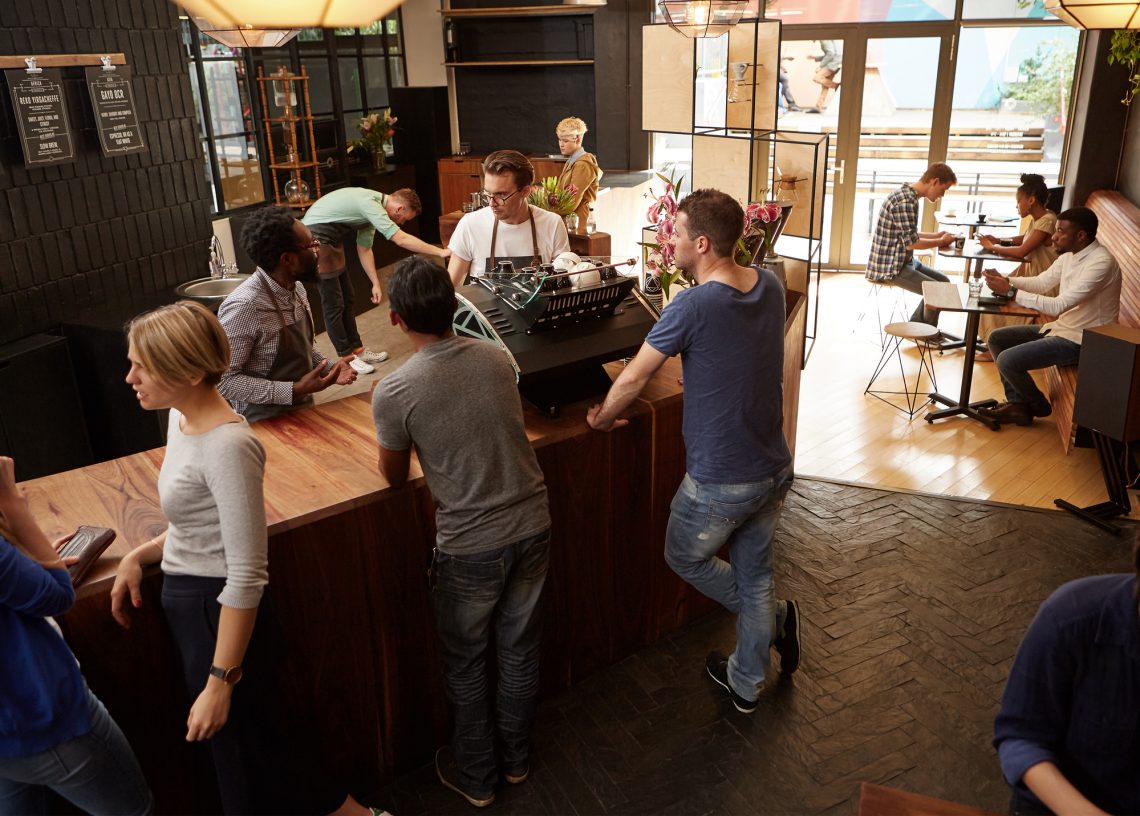 stock photo networking in coffee shop