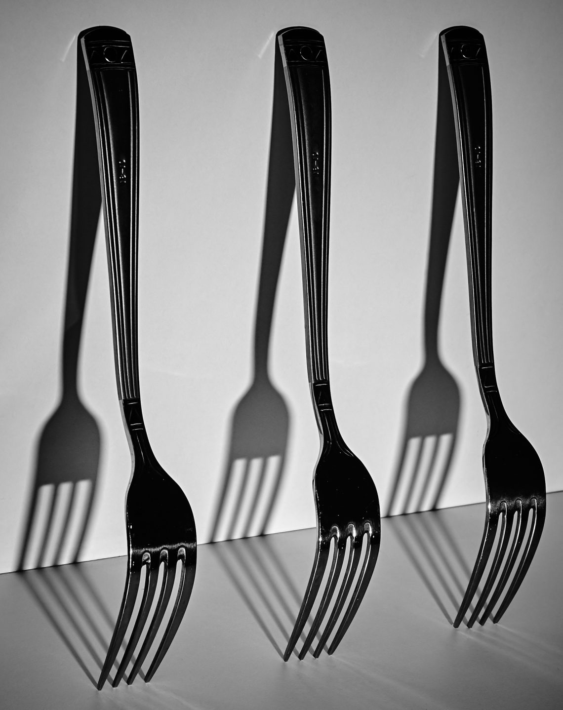 Black-and-white photo of Metal forks
