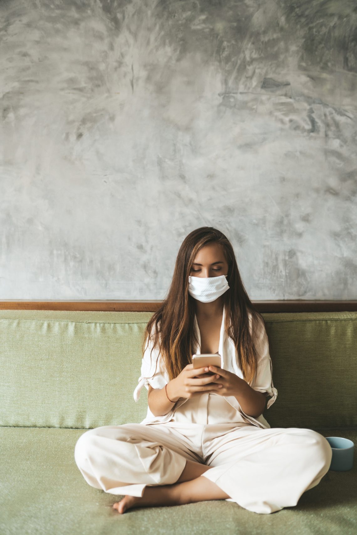 Young woman with medical mask stock photo