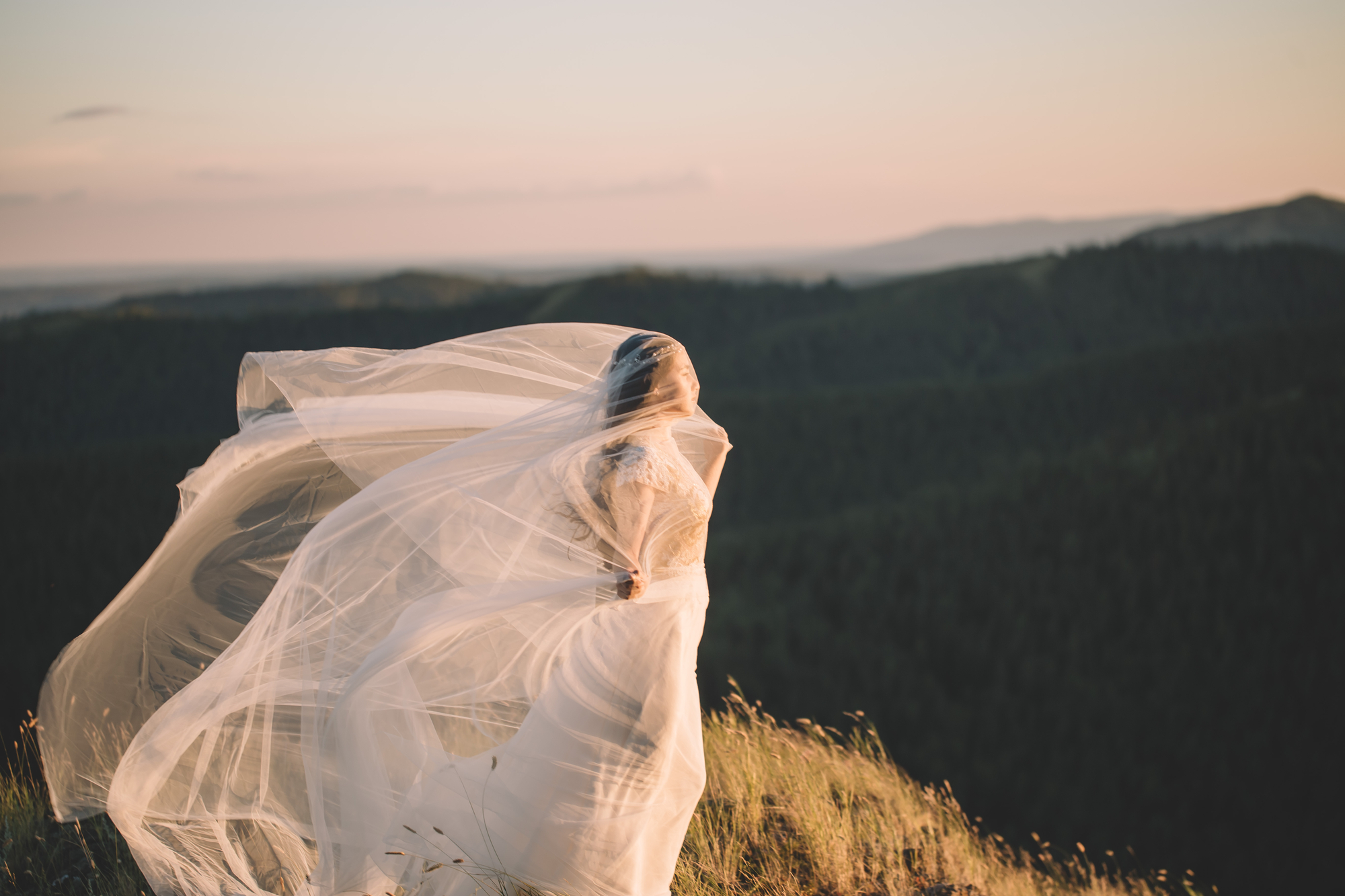 Beautiful bride outdoors in a forest - portrait photography, photobank