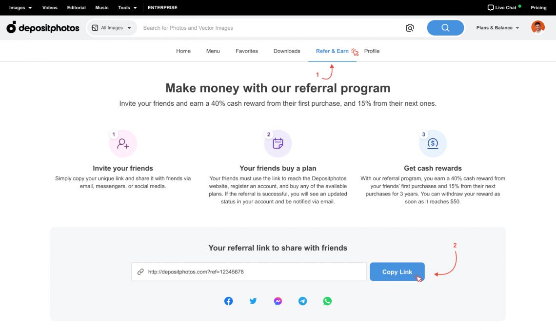 Find Refer & Earn section