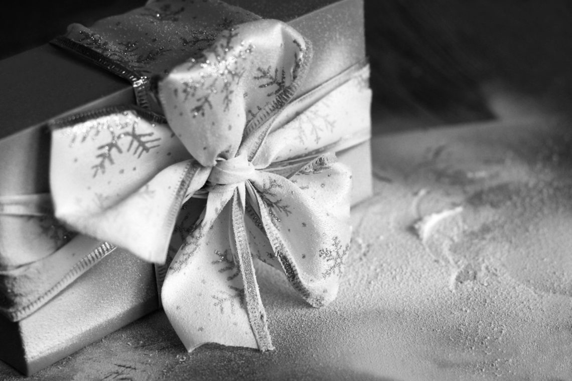 Gift box with big bow, Christmas gift