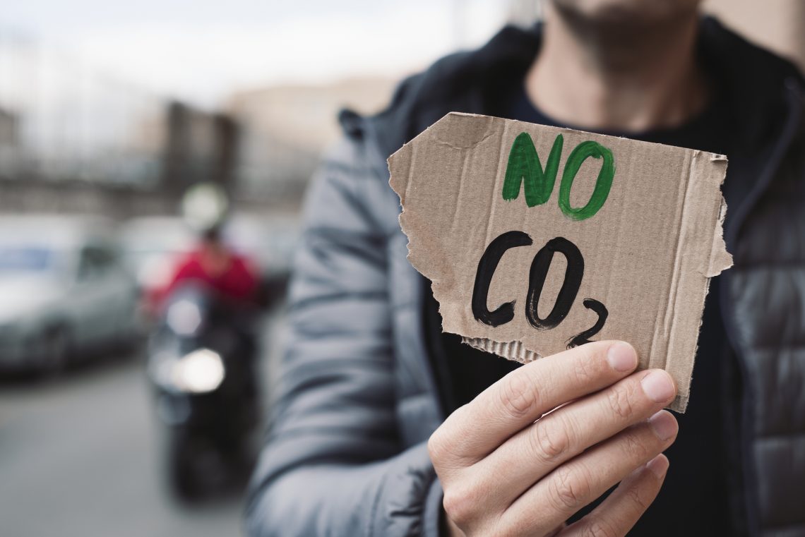 text no CO2 in a cardboard signboard