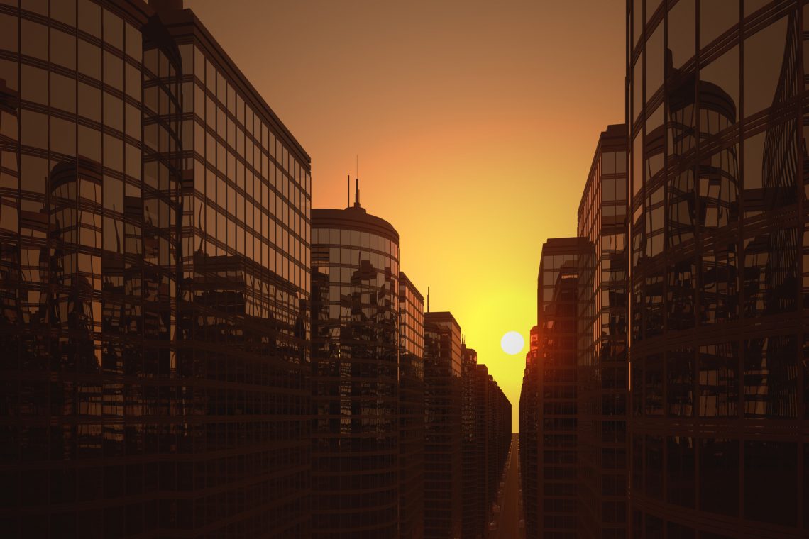 Business skyscrapers during sunset