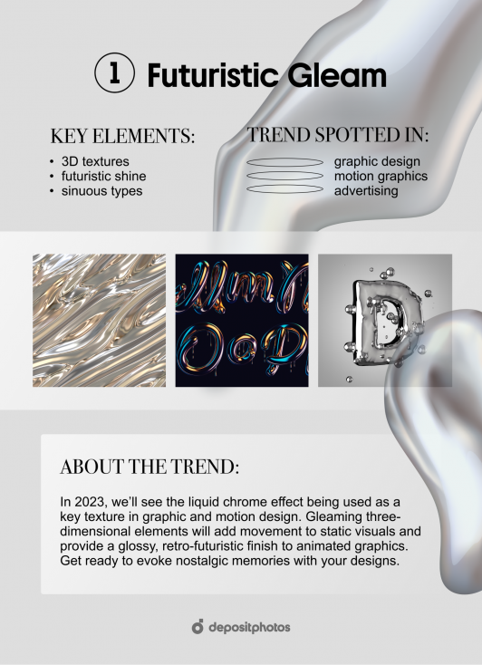 Graphic Design Trends 2023 - futuristic gleam