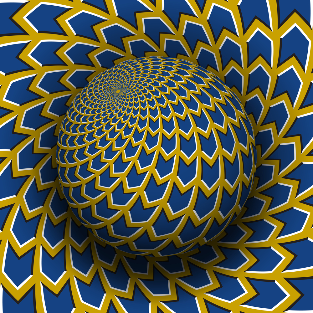 Optical illusion vector illustration. Yellow blue arrows pattern
