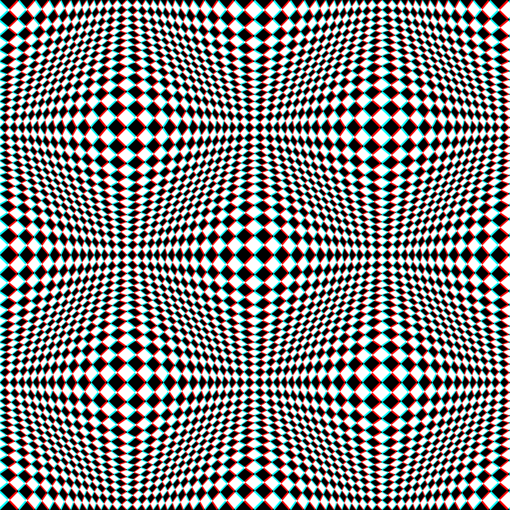 Optical art checkered seamless pattern of bulges in anaglyph sty