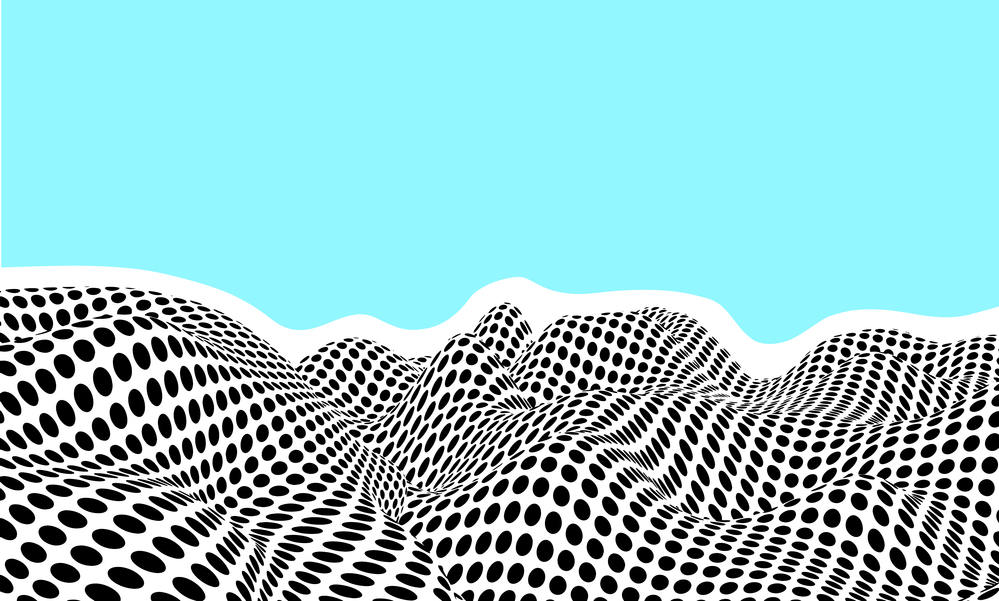 Abstract op art vector illustration with black and white waves on a blue background 