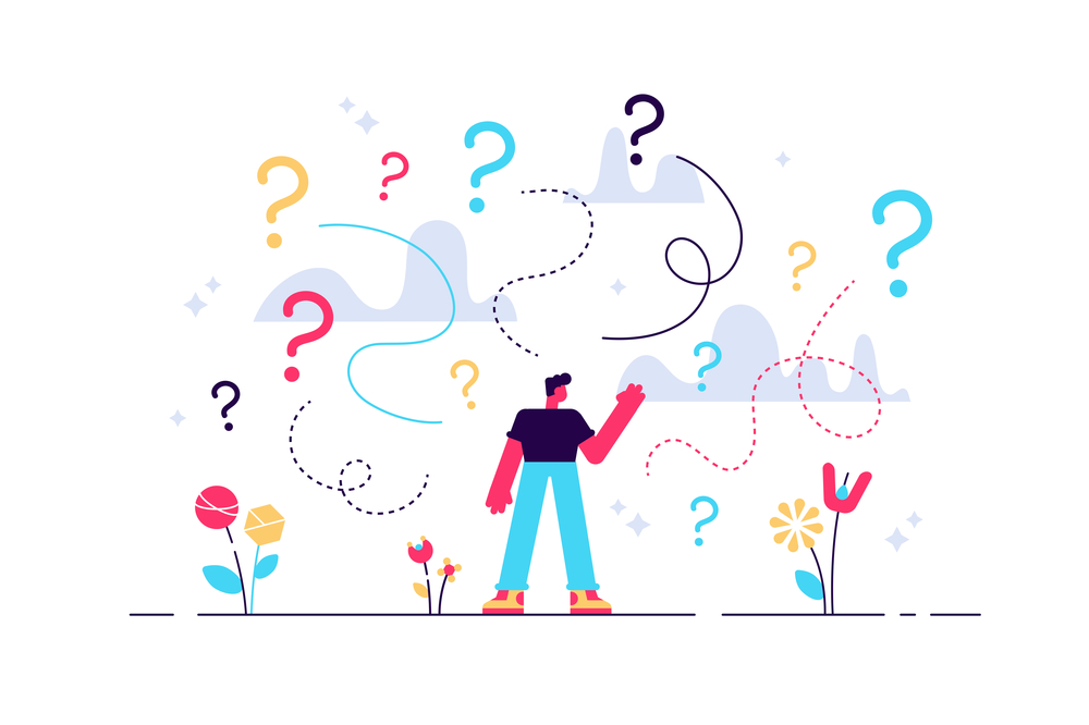 Vector illustration of a man making decision and considering different options 