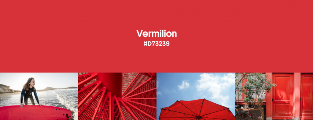 Vermilion: visuals with Vermilion color and HEX code