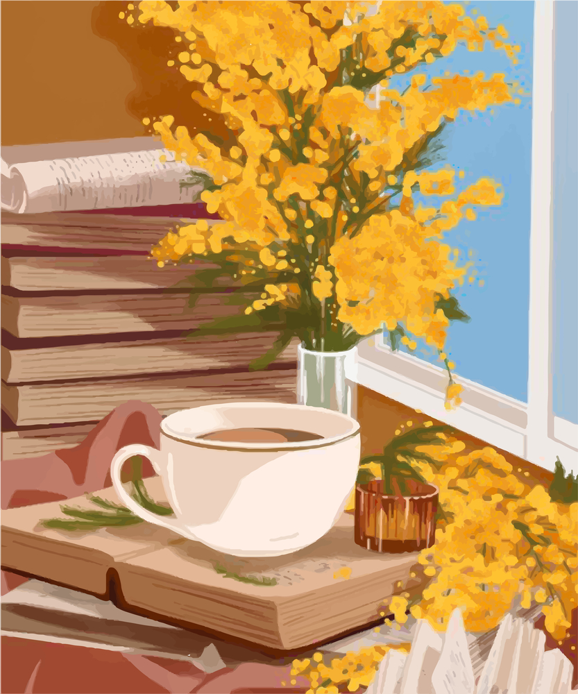 Ілюстрація чашка з кавою на книжках