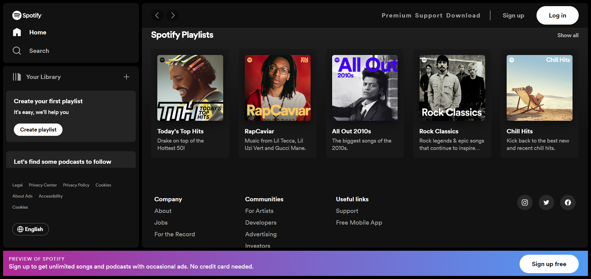 Screenshot Spotify. Types of websites