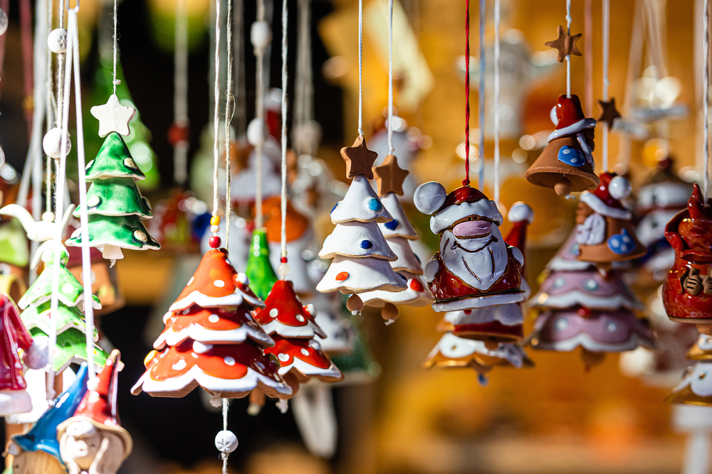 Christmas Ceramics Decorations on Christmas Market at Riga, Latv