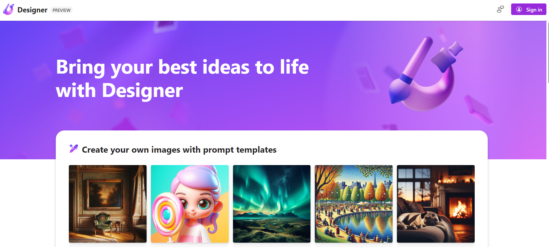 Скріншот сайту Microsoft Designer