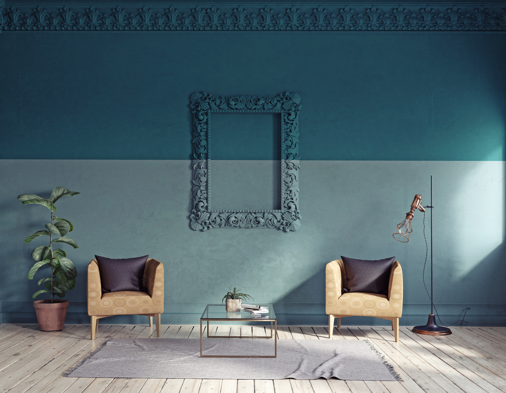 modern living room interior. 3d rendering color blocking concept