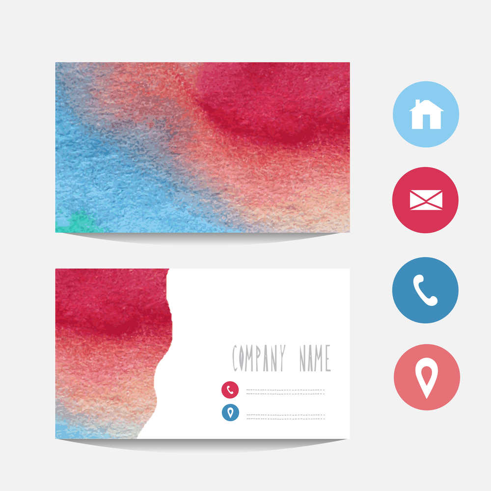 Watercolor business card template, design element. Can be used also for greeting cards, banners, invitations. Vectorized watercolor background