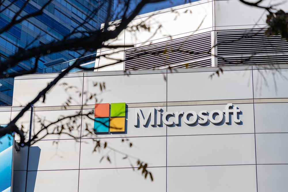 Photo of the Microsoft sign on the facade of the Microsoft Theater.